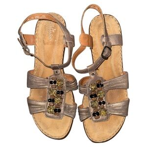 Clarks Womens Leather Artisan Jeweled Sandals Metallic Bronze Boho Size 10